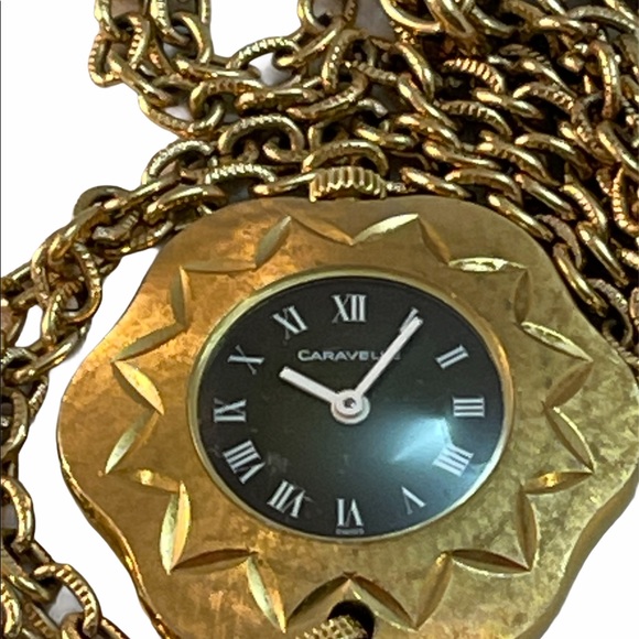 - Vintage eound ornate gold  high finish Caravelle Necklace watch Wind up - Picture 9 of 9